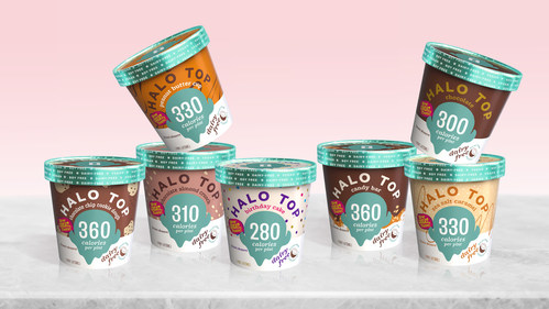 Halo Top’s new and improved dairy-free pints, now available nationwide in the grocery freezer aisle. Pictured: Chocolate Chip Cookie Dough, Chocolate Almond Crunch, Peanut Butter Cup, Birthday Cake, Candy Bar, Sea Salt Caramel, Chocolate
