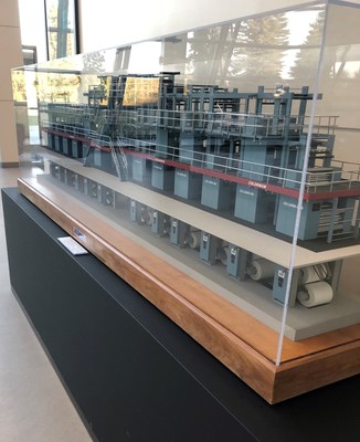 A scale model of the former Toronto Star printing press in the TOR1 data center