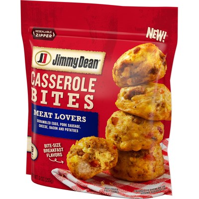 Available nationwide this fall, Jimmy Dean Casserole Bites Meat Lovers feature scrambled eggs, pork sausage, cheese, bacon and potatoes.