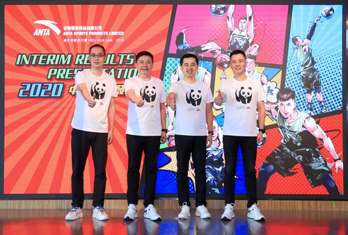 Anta Group Executives wearing commemorative T-shirt themed Anta Group and WWF cooperation