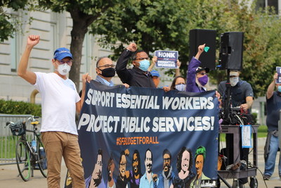 City workers rallying in front of SF City Hall