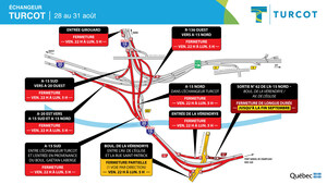 Projet Turcot - Fermetures majeures dans le corridor de l'autoroute 15 du 28 au 31 août 2020