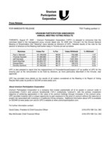 Uranium Participation Announces Annual Meeting Voting Results (CNW Group/Uranium Participation Corporation)