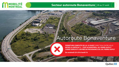 A10 ouest Bonaventure, fin de semaine du 28 aot (Groupe CNW/Ministre des Transports)