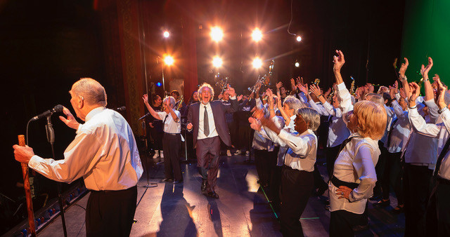 Bob Cilman, director of the Young@Heart Chorus, performs live on Saturday, November 16, 2019 at the Academy of Music Theatre in Northampton, Massachusetts (Julian Parker-Burns).