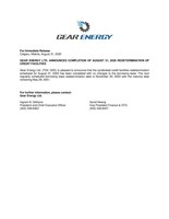 GEAR ENERGY LTD. ANNOUNCES COMPLETION OF AUGUST 31, 2020 REDETERMINATION OF CREDIT FACILITIES (CNW Group/Gear Energy Ltd.)