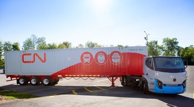 CN acquires 50 zero-emission Lion Electric Co. trucks as part of its fleet of trucks for intermodal use. (CNW Group/The Lion Electric Co.)