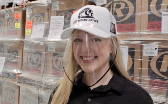 Warehouse worker with a RealShield on a ball cap.