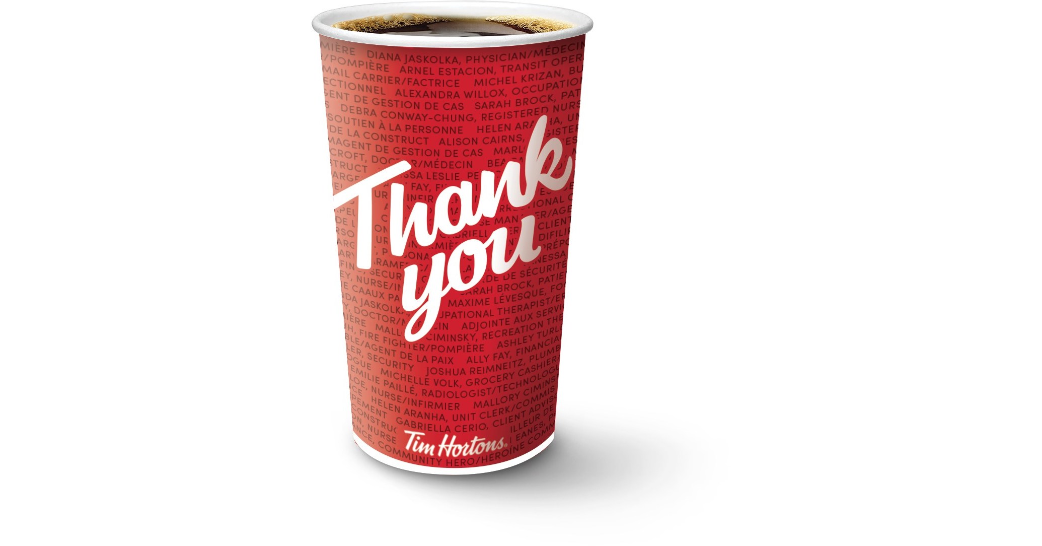 Tim Hortons Pays Tribute To Canadian Heroes Of The Pandemic With New Limited Edition Hero Cups Which Feature The Names Of Up To 100 Real Heroes On Each Cup