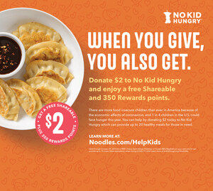 Noodles &amp; Company Partners with No Kid Hungry to Continue the Fight Against Childhood Hunger with Over $2 Million Raised to Date