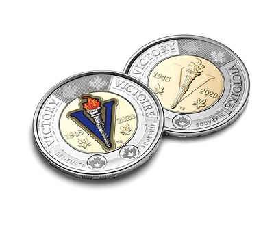 La pice de circulation de 2 $ de la Monnaie royale canadienne marquant le 75e anniversaire de la fin de la Deuxime Guerre mondiale (Groupe CNW/Monnaie royale canadienne)