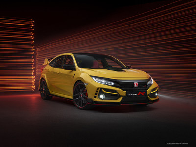 The 2021 Honda Civic Type R begins arriving in dealers today, heightened by the addition later this month of the ultimate street-legal Type R, the Limited Edition. Since its debut in 2017, Civic Type R has quickened the pulses of hot-hatch enthusiasts, earning widespread praise from media and owners alike. The new Limited Edition turns up Type R performance further still, with lower weight, improved handling, a higher-performance wheel and tire combination, and exclusive Phoenix Yellow paint.