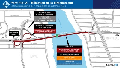 Réfection du pont Pie-IX - Entraves majeures du 7 septembre à l’automne 2021 (Groupe CNW/Ministère des Transports)