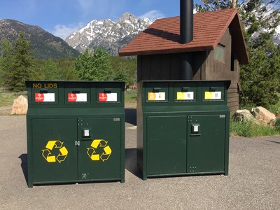 New containers at Grand Teton National Park: Improved infrastructure (with nearly 1000 new containers in the pilot parks) and clear, consistent labeling is having an enormous impact for reducing waste. The additional containers make it easier for visitors to correctly sort and recycle while encouraging the use of reusable items at the parks. PHOTO CREDIT: NPCA