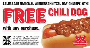 Celebrate National Wienerschnitzel Day on September 9th with a coupon for a FREE Chili Dog at Wienerschnitzel