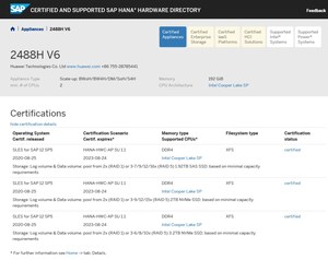 Huawei FusionServer Pro 2488H V6 Server besteht SAP HANA Appliance-Zertifizierung