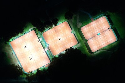 Aerial view of Keswick Hall's New Red Clay Tennis Courts