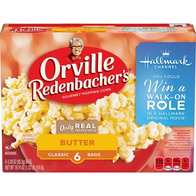 Orville Redenbacher’s® Gourmet Popping Corn, Swiss Miss® Hot Cocoa Mix, and Hallmark Channel have teamed up for the return of the “Snack, Watch and Win” Sweepstakes. One grand prize winner will receive a walk-on role in an upcoming Hallmark Channel original movie taping in mid to late 2021, along with a one-year supply of Orville Redenbacher’s microwave popcorn. Details can be found on specially marked packages of Orville Redenbacher's.