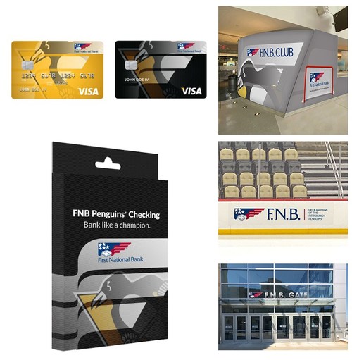 Renderings highlighting F.N.B.’s naming rights at PPG Paints Arena as well as planned Pittsburgh Penguins co-branded banking products and services.