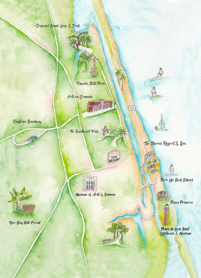 Coastal classroom map highlights areas to learn. Illustration by @BohemianMint