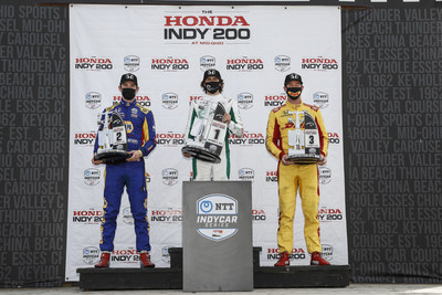 Honda drivers and teams – led by the Andretti Autosport trio of Colton Herta (center}, Alexander Rossi (left) and Ryan Hunter-Reay – dominated the second half of the Honda Indy 200 doubleheader at the Mid-Ohio Sports Car Course, sweeping the top five finishing positions in Sunday’s second 75-lap NTT INDYCAR SERIES race of the weekend.