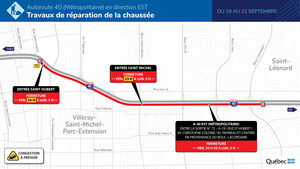 Autoroute 40 (Métropolitaine) à Montréal - Fermeture complète en direction est du 18 au 21 septembre
