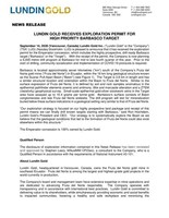 Lundin Gold Receives Exploration Permit for High Priority Barbasco Target (CNW Group/Lundin Gold Inc.)