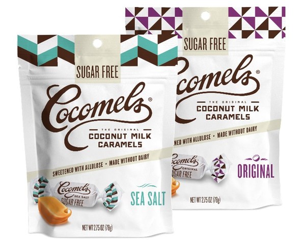 Sugar Free Original Caramels:  Cocomels’ original, chewy coconut milk caramel, now crafted without both dairy and sugar!  So delicious you won’t even be able to tell they’re sugar free.
Sugar Free Sea Salt Caramels:  Cocomels’ top selling flavor, now without sugar.  A touch of sea salt added to an award-winning recipe creates a sublimely sugar free sweet and salty combo.