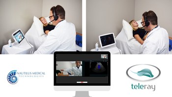 Sonographer scanning patient with specialist reviewing the scan in real-time.