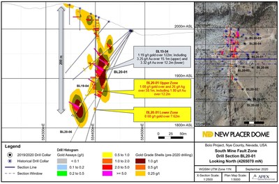 Figure 1. Bolo Gold Project 2020 BL20-01 Drill Section (CNW Group/New Placer Dome Gold Corp.)