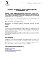 ShaMaran to Present at Virtual Town Hall Meeting on September 24, 2020 (CNW Group/ShaMaran Petroleum Corp.)