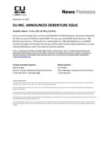 CU Inc. Announces Debenture Issue (CNW Group/CU Inc.)