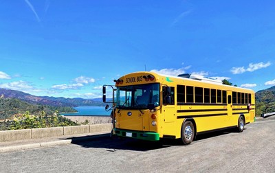 Blue Bird V2G-Enabled Electric School bus at Lake Shasta, California
