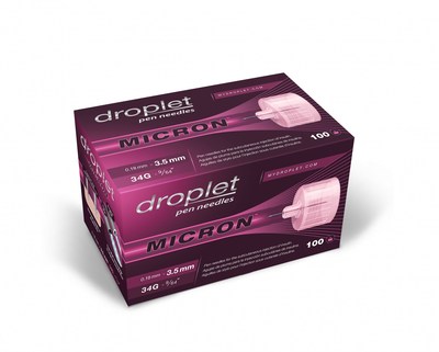 Droplet Micron 34G x 3.5mm Pen Needles, 100 count box