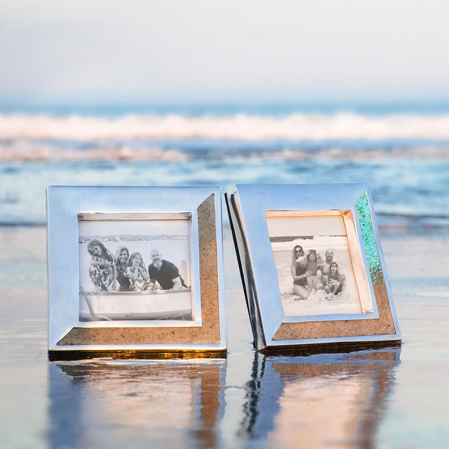 "Dune Square Picture Frames" by Dune Jewelry & Co. Custom made with your choice of sand or natural elements & Turquoise Gradient