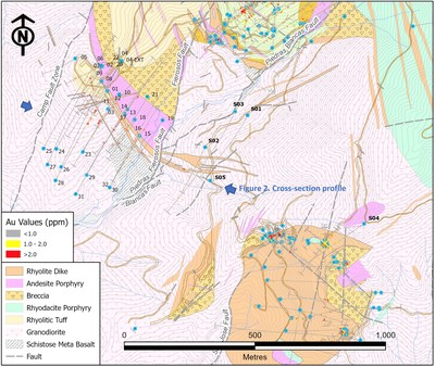 Figure 1: Geological map with drill hole traces projected top surface (CNW Group/Luminex Resources Corp.)