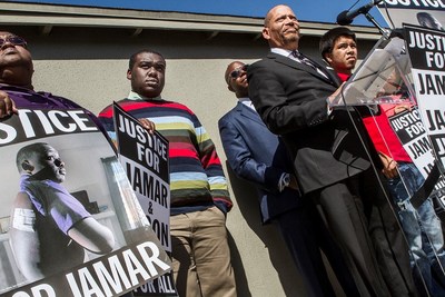 H&H attorneys John Harris & Herbert Hayden at the press conference with Jamar Nicholson, the LA teen shot by police.