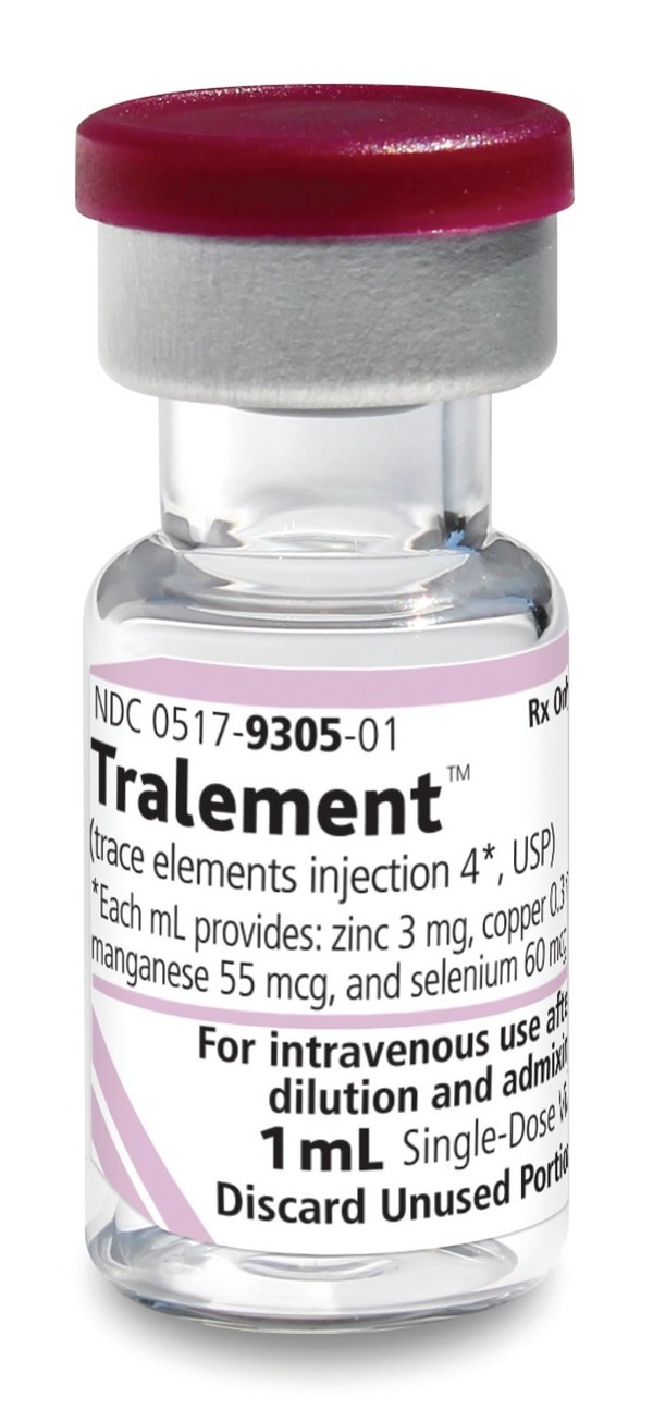 Tralement is supplied in a glass 1 mL single dose vial. *Each mL provides zinc 3 mg, copper 0.3 mg, manganese 55 mcg, and selenium 60 mcg.