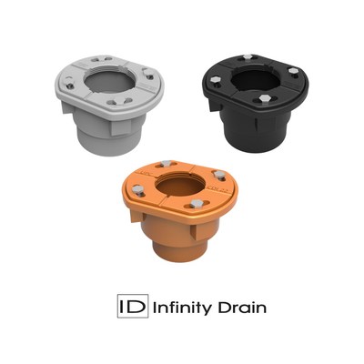 Infinity Drain's patented Compact Clamping Floor Drain design allows installation flush to the wall installation for linear drain systems.