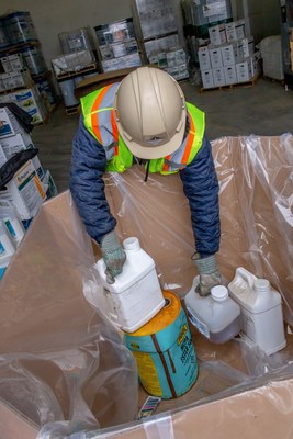 Containers of unwanted and old pesticides and livestock/equine medications recovered at a Cleanfarms collection event. -Cleanfarms Photo (CNW Group/CleanFARMS Inc.)