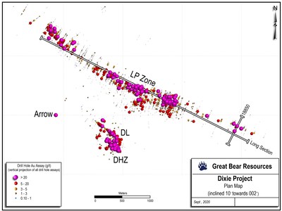 Figure 1: Inclined plan view of drill results to date. (CNW Group/Great Bear Resources Ltd.)