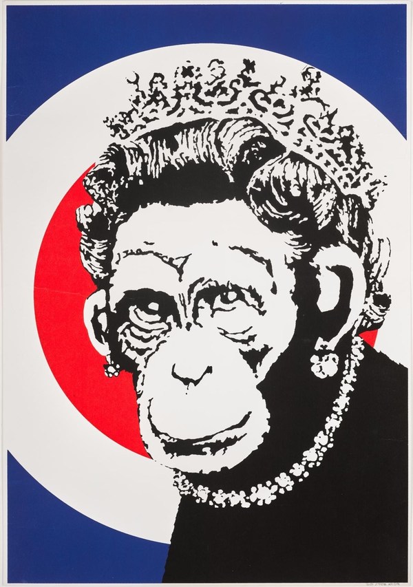 Monkey Queen by Banksy, 2003, Screenprint in colours on wove paper (49 x 35cm)