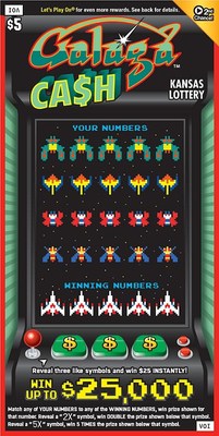 Kansas Lottery’s GALAGA™ CA$H ticket art (GALAGA™& ©BANDAI NAMCO Entertainment Inc.) (CNW Group/Pollard Banknote Limited)