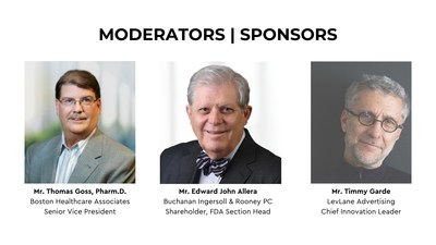 The sponsors and moderators of Leaders in Life Sciences, Tom Goss of Boston Healthcare Associates, Edward John Allera, of Buchanan Ingersoll & Rooney PC, and Timmy Garde, of LevLane Advertising.
