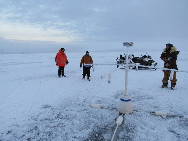 Arctic Ice Project team members setting up climate research equipment in Utqiaġvik, Alaska, USA