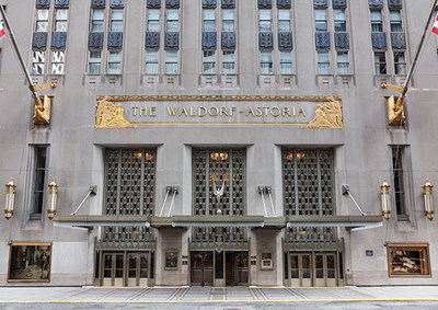 Exterior view of the Waldorf Astoria Hotel in New York