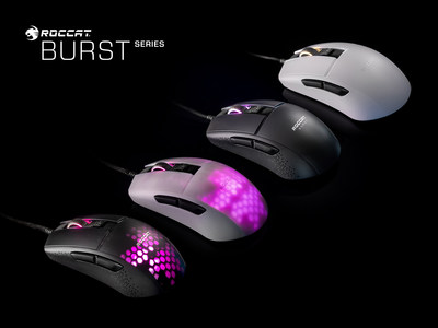 The new ROCCAT Burst series of PC gaming mice feature speed-of-light optical switches for unprecedented quickness and durability, lightweight translucent hoeycomb shells, impressive ergonomic shape and more