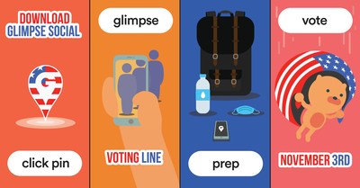 The Canadian-made Glimpse Social app will empower Americans to share polling place information from 230,000 polling places on November 3rd (and for early voting.) Glimpse will let them see where the longest lineups to vote are, avoid long wait times and COVID exposure. (CNW Group/Glimpse Social)