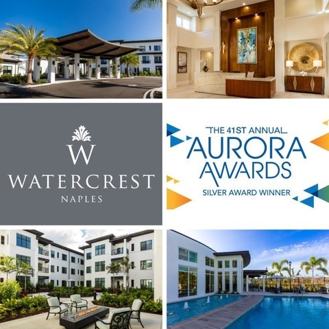 Watercrest Naples Assisted Living and Memory Care receives the Silver Award in two categories of the 41st Annual Aurora Awards building and design competition.