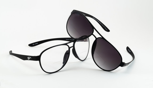 Matte black Kestrel with clear bifocal lenses